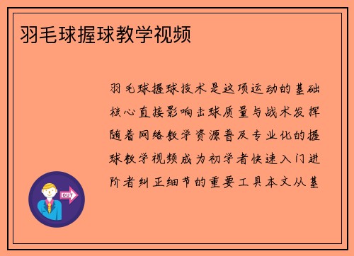羽毛球握球教学视频